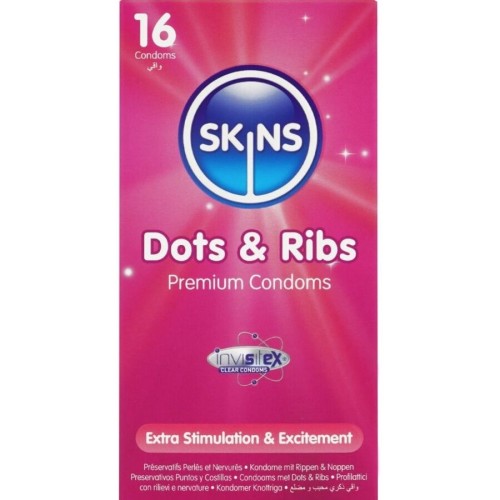 SKINS - DOTS  RIBS PREMIUM CONDOMS CONFEZIONE DA 16